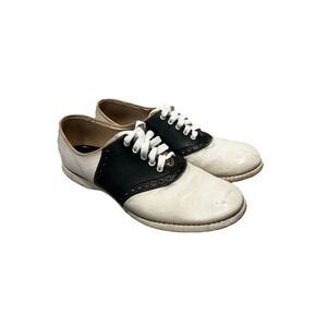 VTG 1950s Turf Shoes White/black Two Tone saddle shoes Size 7 genuine leather